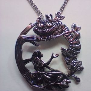 Silver Alice in wonderland necklace